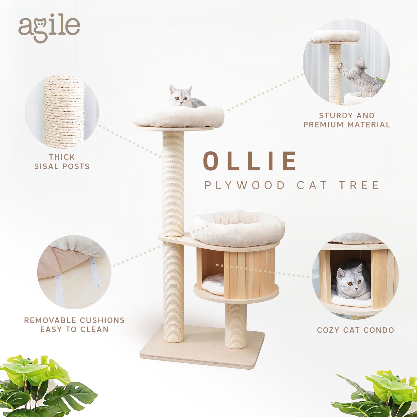 Ollie 130 cm - Plywood Cat Tree