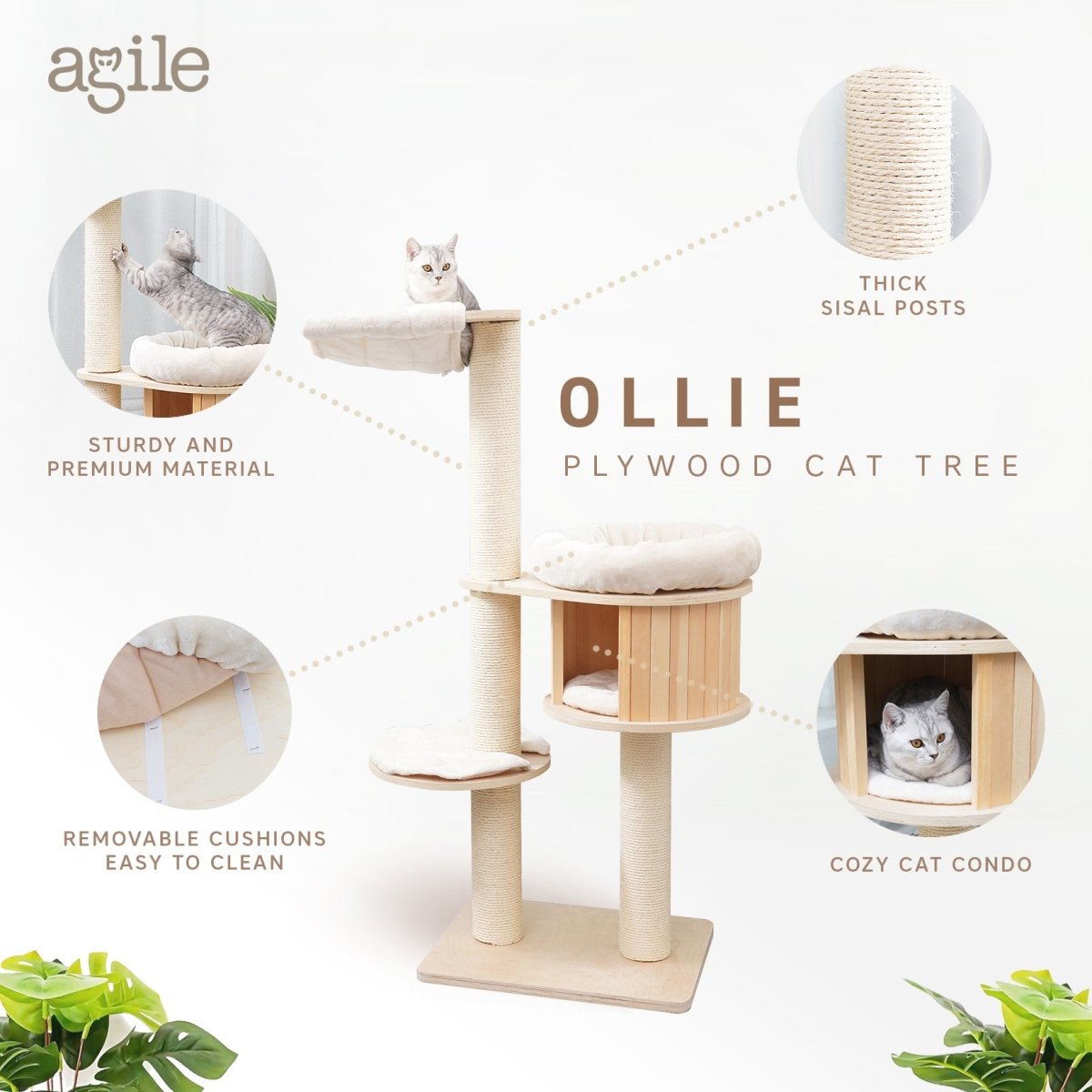 Ollie 145 cm - Plywood Cat Tree - AGILE
